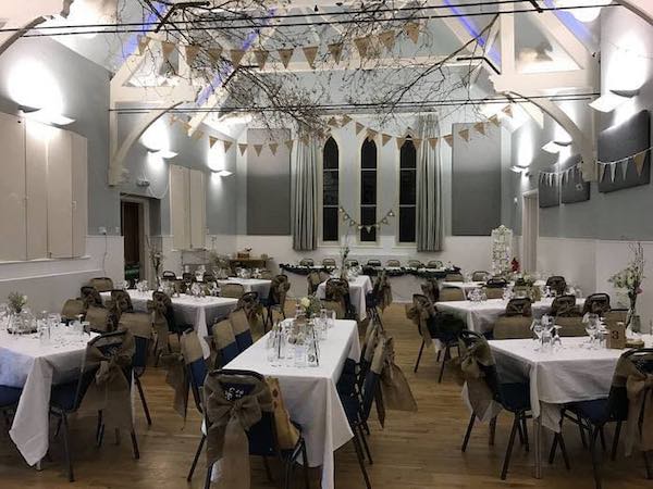 Inside veiw with tables set up at Eridge Village Hall, Tunbridge Wells, Kent